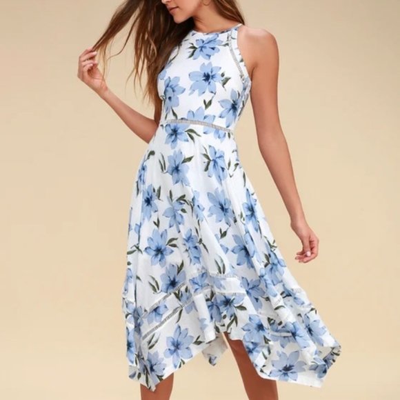Lulus Dresses & Skirts - Lulus Zahara Blue and White Floral Midi Dress sm